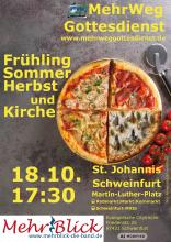 Eine Pizza vier Jahreszeiten. Auf dem "Winter"-Viertel sind kleine Kirchen zu sehen.