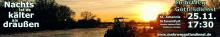 Schiff auf dem vereisten Main bei Sonnenuntergang