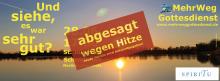 Sonnenuntergang am Baggersee. Die Sonne spiegelt sich im Wasser. Text: abgesagt wegen Hitze - neuer Termin wird bekanntgegeben.